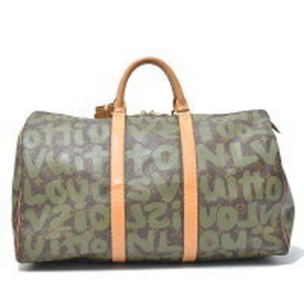 Louis Vuitton Green Khaki Bag Keepall Graffiti Monogram Boston